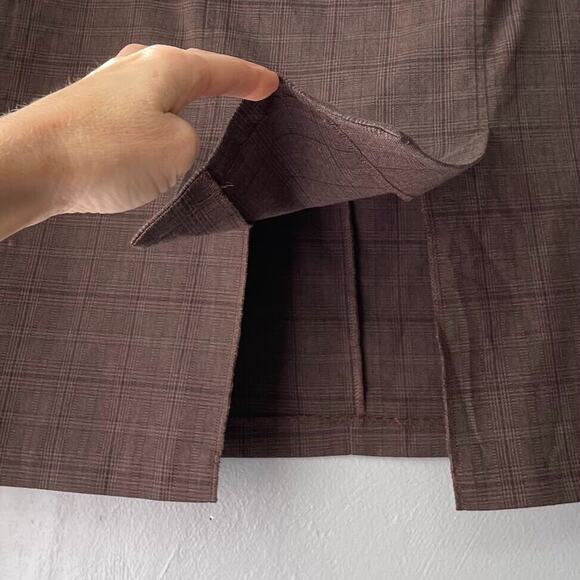 Studio Y Pencil Skirt Size 13 14 Belted Academia Brown Plaid Classic Preppy Twee - Picture 4 of 6